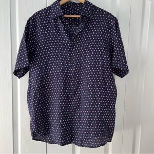 Tasso Elba Men's Navy Print Linen Shirt Size M Beach Resort